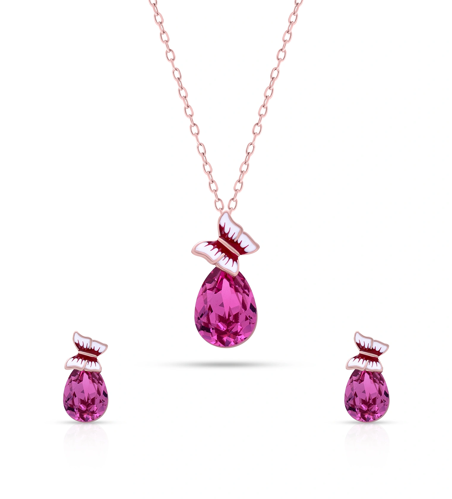 Blush Butterfly Drop Pendant  Set